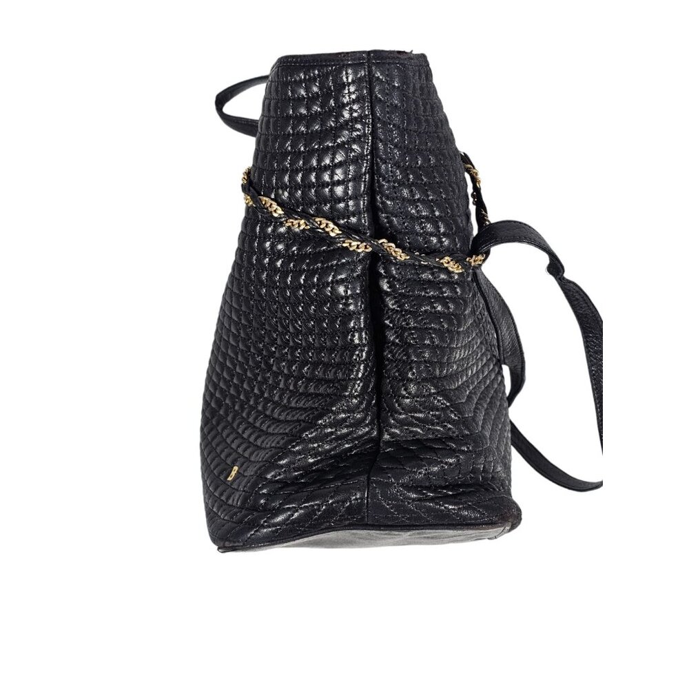 Bally Quilted Black Leather Shoulder Bag Chain Accents Leather Strap - Picture 13 of 13